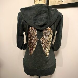 VS Angels Gold Sequin Wing Hoodie - Charcoal
